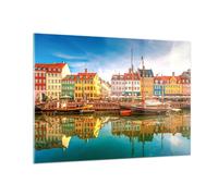 Impression sur Verre 100x70cm Tableaux Image Voiliers Eau Architecture Port