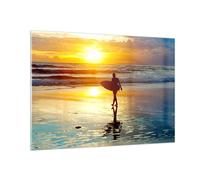 Impression sur Verre 100x70cm Tableaux Surfeur Coucher de soleil Océan planche