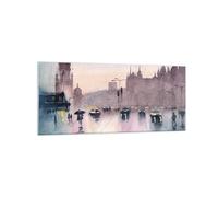 Impression sur Verre 120x50cm Tableaux Aquarelle Ville Monuments Historiques