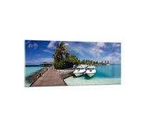 Impression sur Verre 120x50cm Tableaux Île des Maldiviens archipel océan hutte