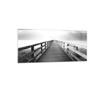 Impression sur Verre 120x50cm Tableaux Image Jetée Point De Vue Noir Et Blanc