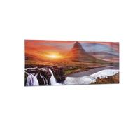 Impression sur Verre 120x50cm Tableaux Image Kirkjufell Chute D'Eau Montagne