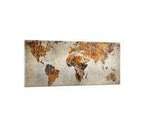 Impression sur Verre 120x50cm Tableaux Image Monde Carte Continents Géographie