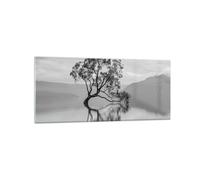 Impression sur Verre 120x50cm Tableaux Image Photo Arbre Symétrie Lac Decoration