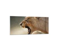 Impression sur Verre 120x50cm Tableaux Image Photo Lion Lionne Crocs Decoration