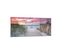 Impression sur Verre 120x50cm Tableaux Image Photo Plage Sable Oiseaux