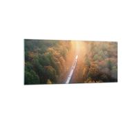 Impression sur Verre 120x50cm Tableaux Image Photo Rail Automne Soleil