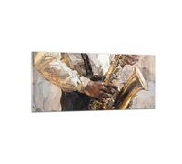 Impression sur Verre 120x50cm Tableaux Image Photo Saxophone Huile Musicien