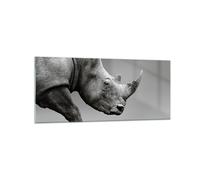 Impression sur Verre 120x50cm Tableaux Image Rhinocéros Monochrome Des Animaux
