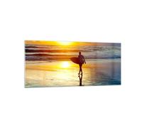 Impression sur Verre 120x50cm Tableaux Surfeur Coucher de soleil Océan planche