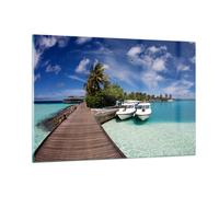 Impression sur Verre 120x80cm Tableaux Île des Maldiviens archipel océan hutte