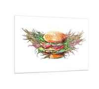 Impression sur Verre 120x80cm Tableaux Illustration nourriture hamburger pain