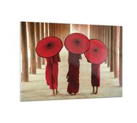 Impression sur Verre 120x80cm Tableaux Image Photo Bhoutan Parapluie Rouge