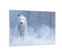 Impression sur Verre 120x80cm Tableaux Image Photo Blanc Loup Neige Decoration