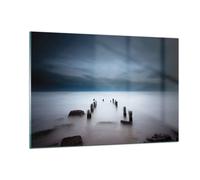 Impression sur Verre 120x80cm Tableaux Image Photo Brise Lames Brouillard Nuit