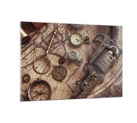 Impression sur Verre 120x80cm Tableaux Image Photo Cartographie Vintage Boussole