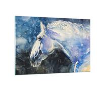 Impression sur Verre 120x80cm Tableaux Image Photo Cheval Aquarelle Portrait