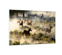 Impression sur Verre 120x80cm Tableaux Image Photo Cow-boy cow-girl cheval