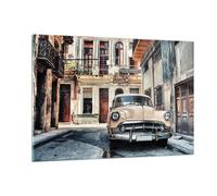 Impression sur Verre 120x80cm Tableaux Image Photo Cubain Voiture Immeubles