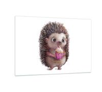 Impression sur Verre 120x80cm Tableaux Image Photo Hérisson Cupcake Pour Enfants