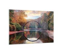 Impression sur Verre 120x80cm Tableaux Image Photo Jardin Rhododendrons Pont
