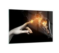 Impression sur Verre 120x80cm Tableaux Image Photo Main Lumière flammes