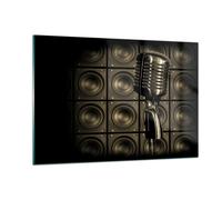 Impression sur Verre 120x80cm Tableaux Image Photo Microphone Retro Sing