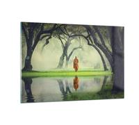 Impression sur Verre 120x80cm Tableaux Image Photo Moine Forêt Brouillard