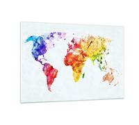 Impression sur Verre 120x80cm Tableaux Image Photo Monde Carte Coloré continents