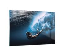 Impression sur Verre 120x80cm Tableaux Image Photo Plongée Femme Vagues