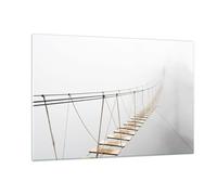 Impression sur Verre 120x80cm Tableaux Image Photo Pont Suspendu Brouillard