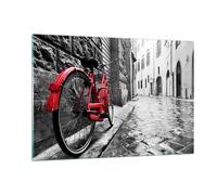 Impression sur Verre 120x80cm Tableaux Image Photo Rue Vélo Rue pavée bâtiment