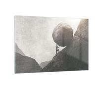 Impression sur Verre 120x80cm Tableaux Image Photo Sisyphe Travail Pierre