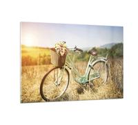Impression sur Verre 120x80cm Tableaux Image Photo Vélo Prairies Fleurs