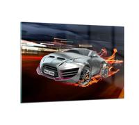 Impression sur Verre 120x80cm Tableaux Image Photo Voiture de sport feu fumée