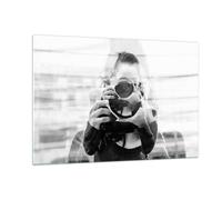 Impression sur Verre 120x80cm Tableaux Image Photographe Noir Et Blanc Double