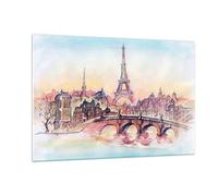 Impression sur Verre 120x80cm Tableaux Image Pont Eiffle Illustration France