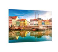 Impression sur Verre 120x80cm Tableaux Image Voiliers Eau Architecture Port