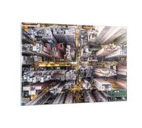 Impression sur Verre 120x80cm Tableaux Metropolis Photographie Aérienne Rue