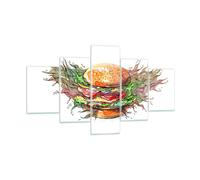 Impression sur Verre 125x70cm Tableaux Illustration nourriture hamburger pain