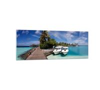 Impression sur Verre 140x50cm Tableaux Île des Maldiviens archipel océan hutte