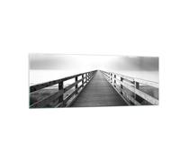 Impression sur Verre 140x50cm Tableaux Image Jetée Point De Vue Noir Et Blanc