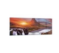 Impression sur Verre 140x50cm Tableaux Image Kirkjufell Chute D'Eau Montagne