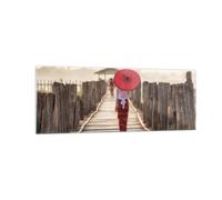 Impression sur Verre 140x50cm Tableaux Image Photo Birmanie Parapluie Pont