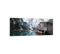 Impression sur Verre 140x50cm Tableaux Image Photo Cottage Au-Dessus Le Lac