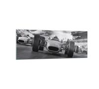 Impression sur Verre 140x50cm Tableaux Image Photo Formule 1 Noir Et Blanc