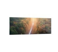 Impression sur Verre 140x50cm Tableaux Image Photo Rail Automne Soleil