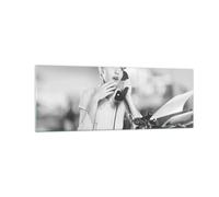 Impression sur Verre 140x50cm Tableaux Image Vintage Noir Et Blanc Téléphoner