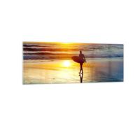 Impression sur Verre 140x50cm Tableaux Surfeur Coucher de soleil Océan planche