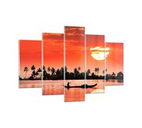 Impression sur Verre 150x100cm Tableaux Canal bateau culture coucher de soleil